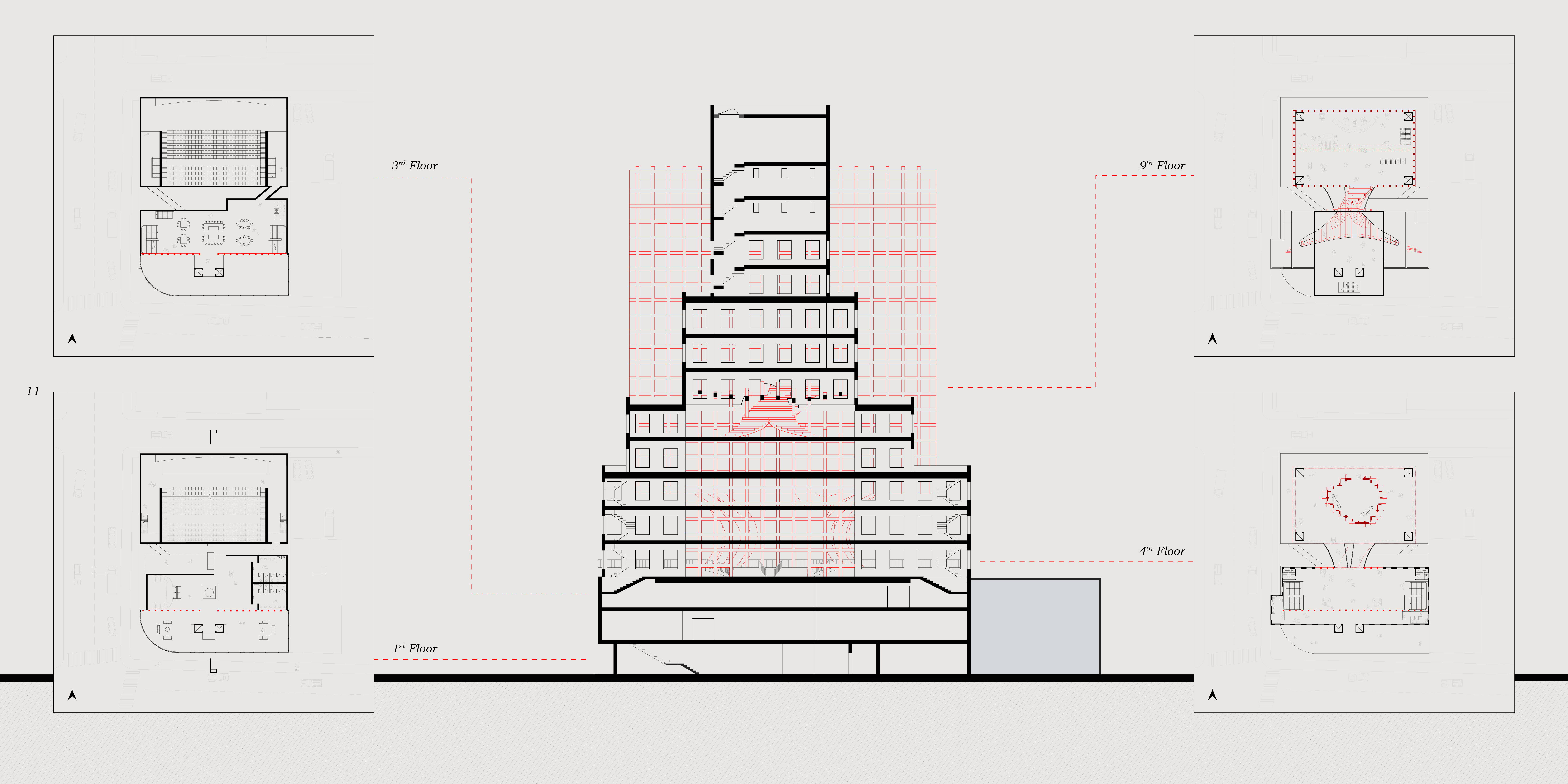 Section and floor plans